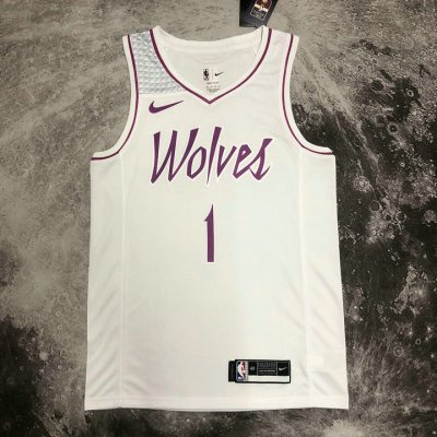 NBA 1 Edwards Timberwolves 18-19 Earned Maillot blanc imprimé